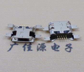 深圳镀镍Micro USB 插座四脚贴 直边沉板1.6MM尺寸结构