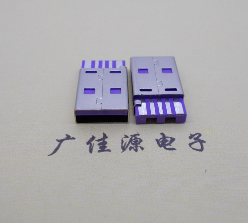 深圳短路usbA公5p焊线式大电流 紫色胶芯快充插头