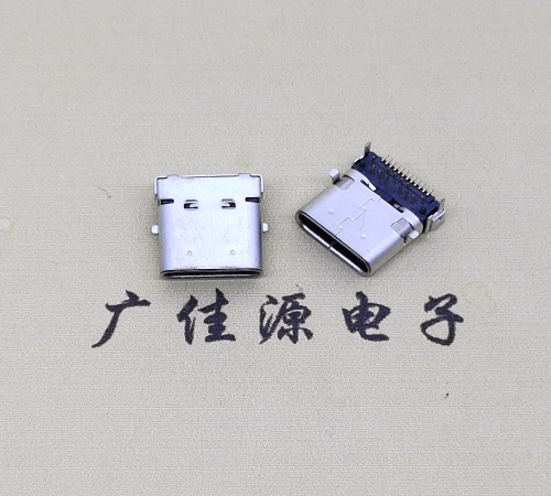 深圳type c24p板上双壳连接器接口 DIP+SMT L=10.0脚长1.6母头